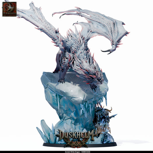 Ancient White Dragon DND Miniature TTRPG Resin Figure 100mm Base