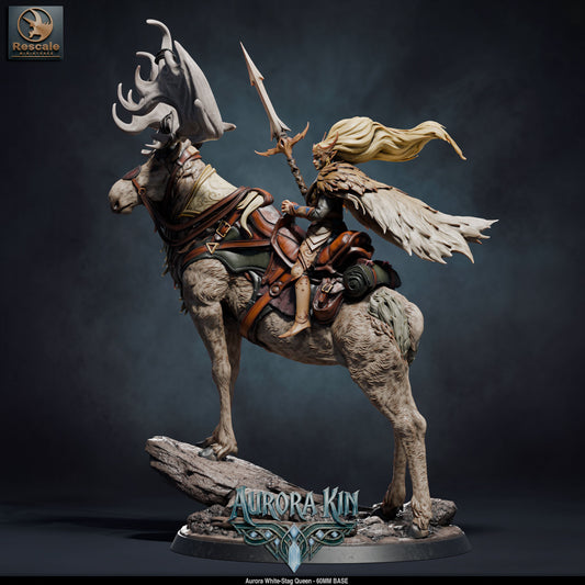 Aurora White Stag Queen DND TTRPG Resin Model 60mm Base