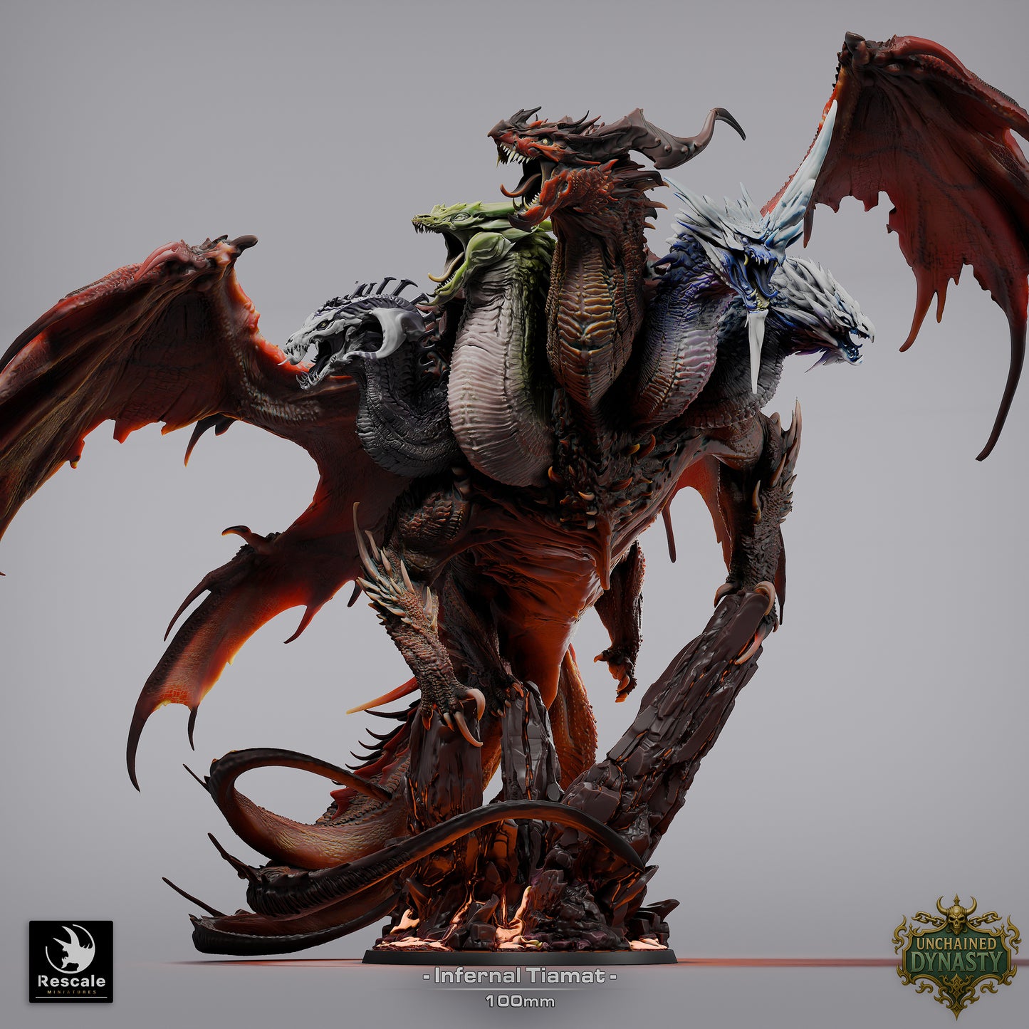 Infernal Tiamat Large D&D Miniature | Five-Headed Dragon Queen Figure | Resin 3D Printed Tabletop RPG Model | 100mm Base