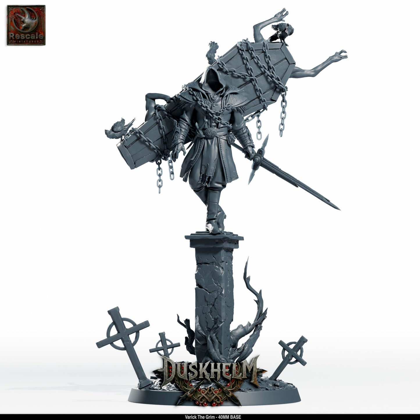 Varick the Grim Dark Knight DND Miniature TTRPG Resin Figure 40mm Base