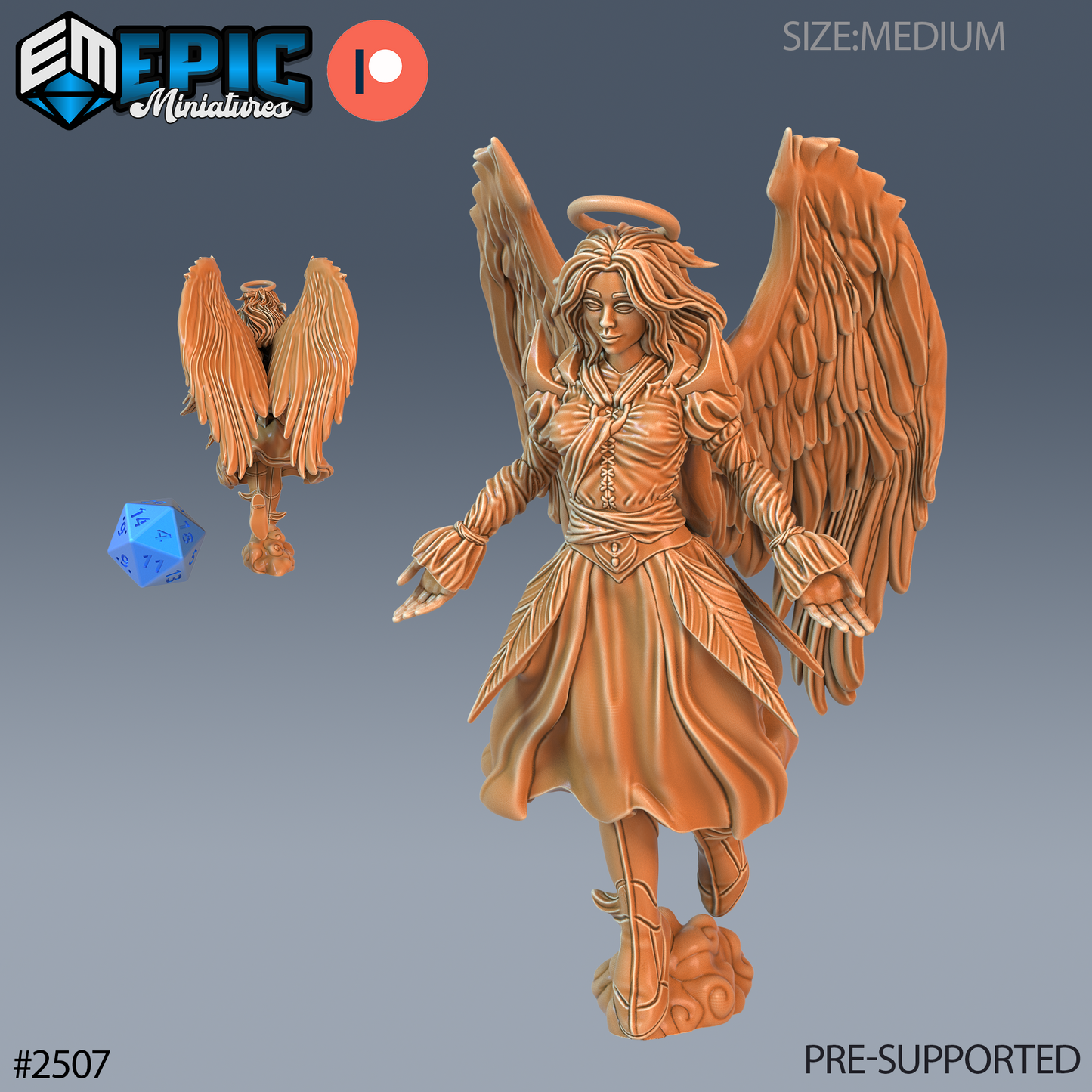 Angel Female DND Miniature TTRPG Resin Figure 25mm Base