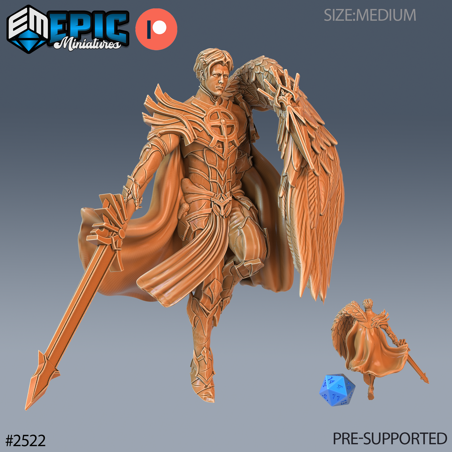 Half Angel Paladin DND Miniature TTRPG Resin Figure 25mm Base