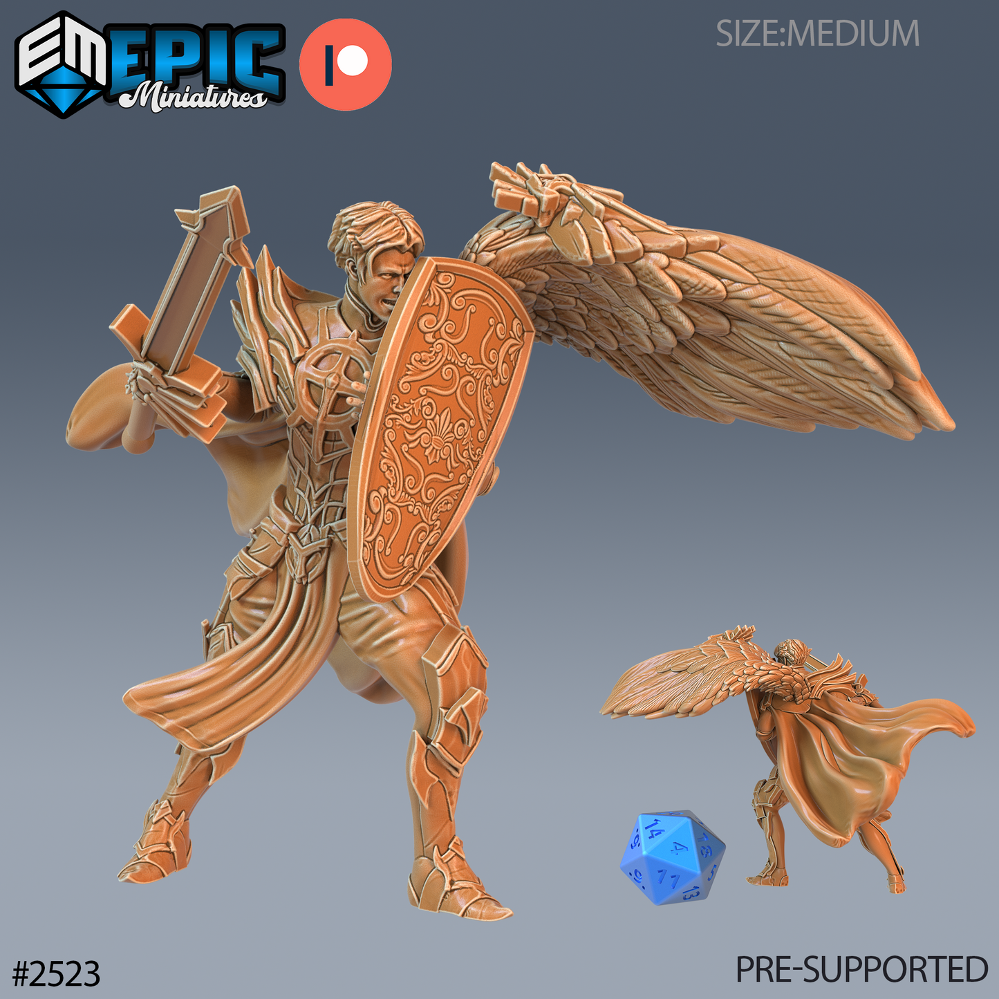 Half Angel Paladin DND Miniature TTRPG Resin Figure 25mm Base
