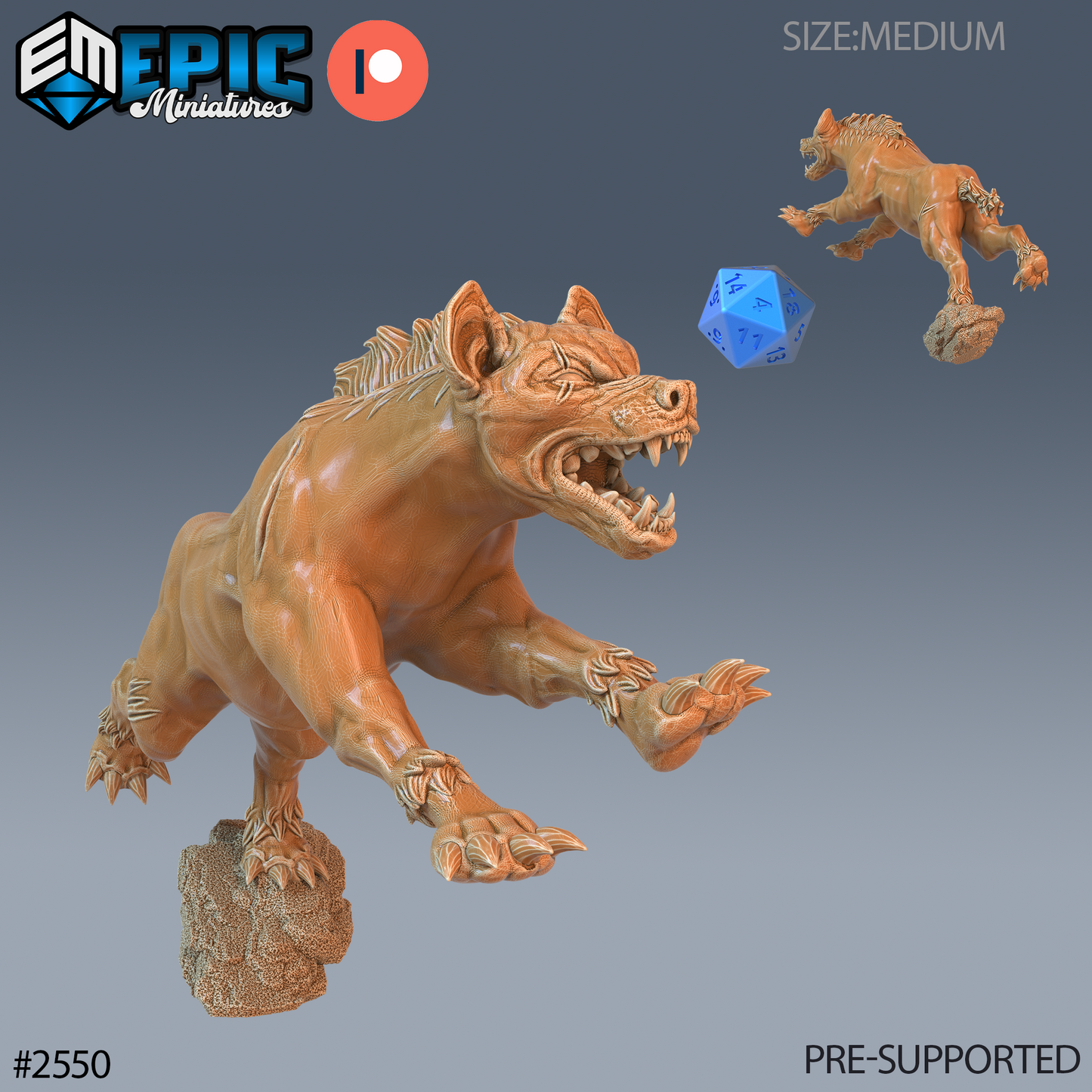 Hyena DND Miniature TTRPG Resin Figure 25mm Base