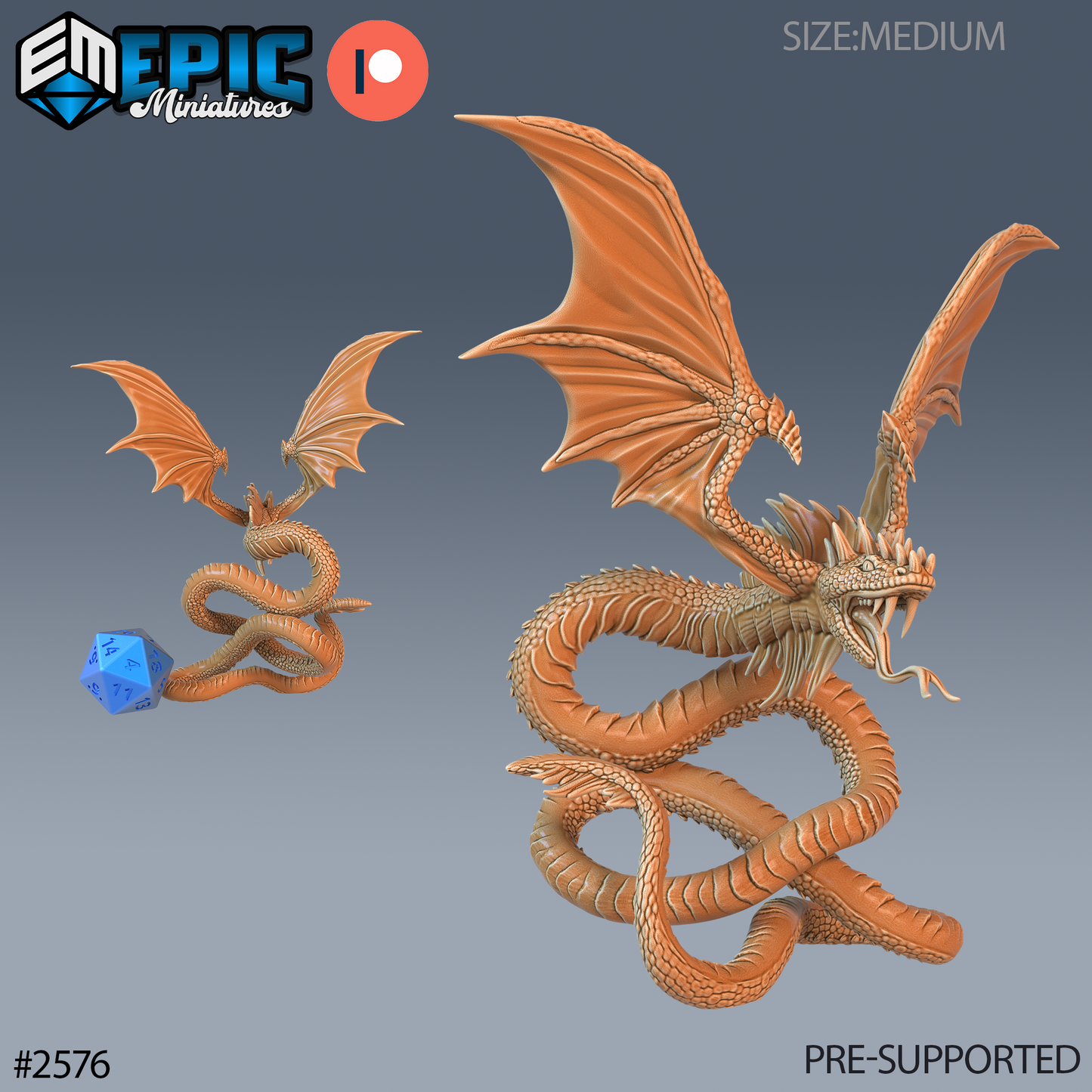 Flying Snake DND Miniature TTRPG Resin Figure 25mm Base