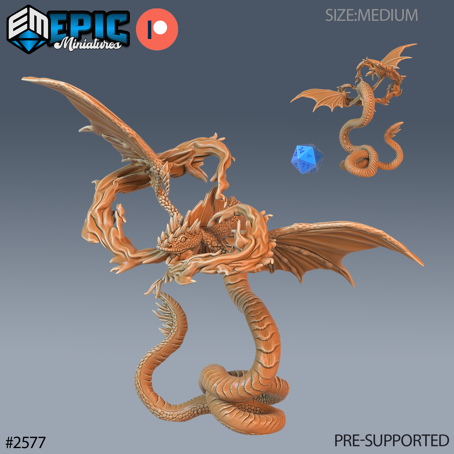 Flying Snake DND Miniature TTRPG Resin Figure 25mm Base