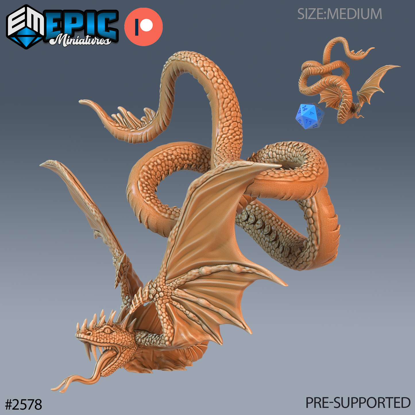 Flying Snake DND Miniature TTRPG Resin Figure 25mm Base