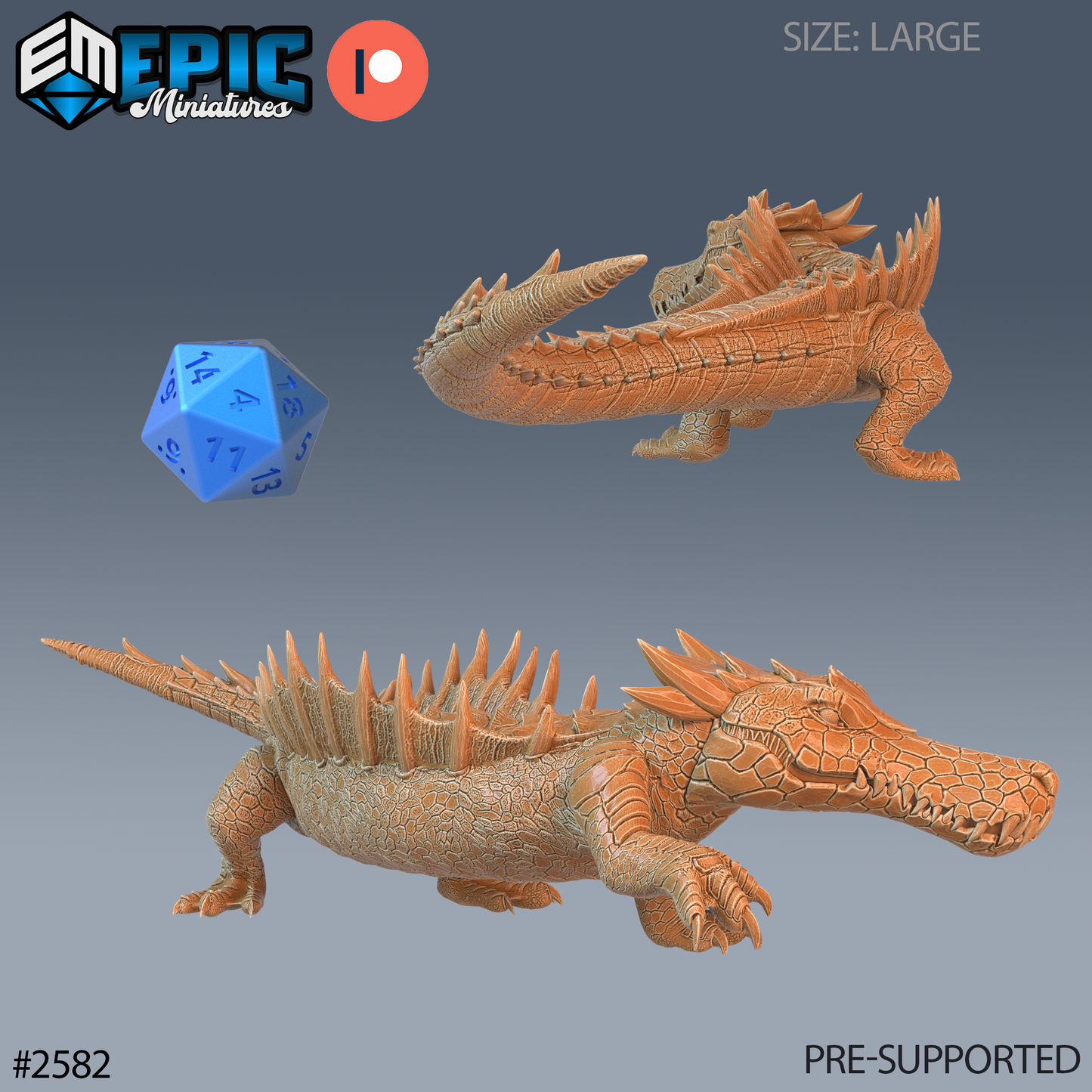 River Crocodile DND TTRPG Resin Model 51mm Base