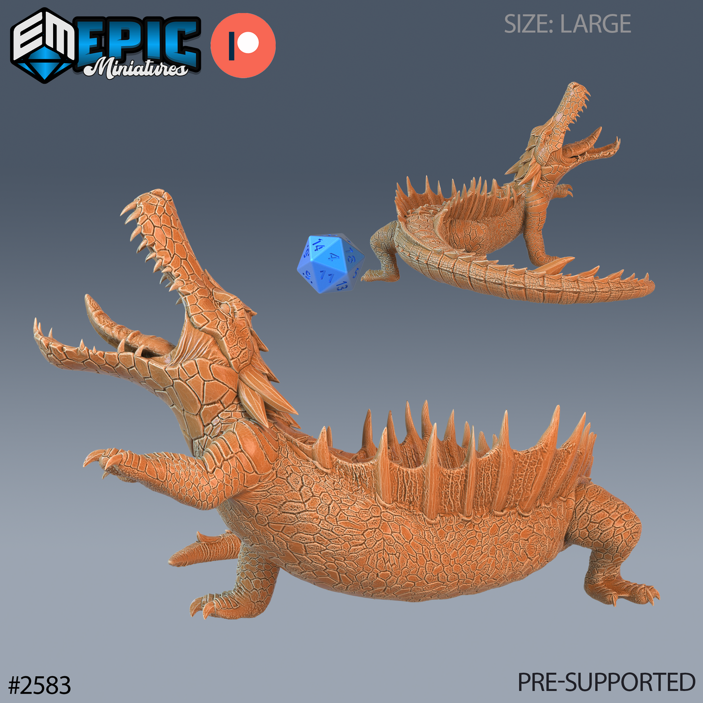River Crocodile DND TTRPG Resin Model 51mm Base