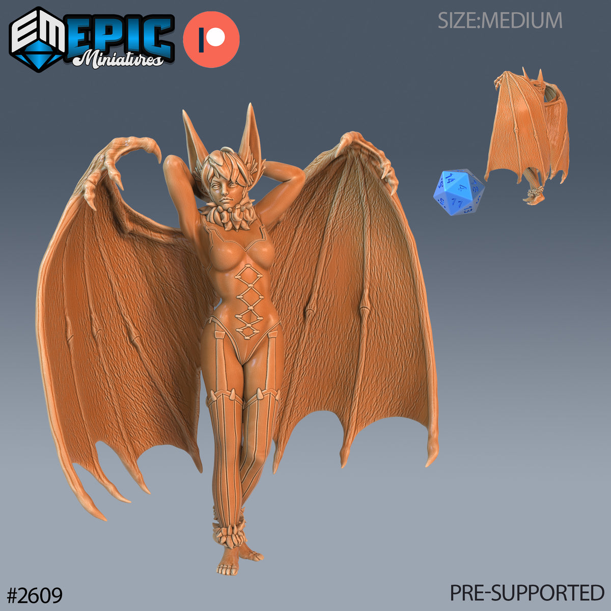 Bat Succubus DND Miniature TTRPG Resin Figure 25mm Base