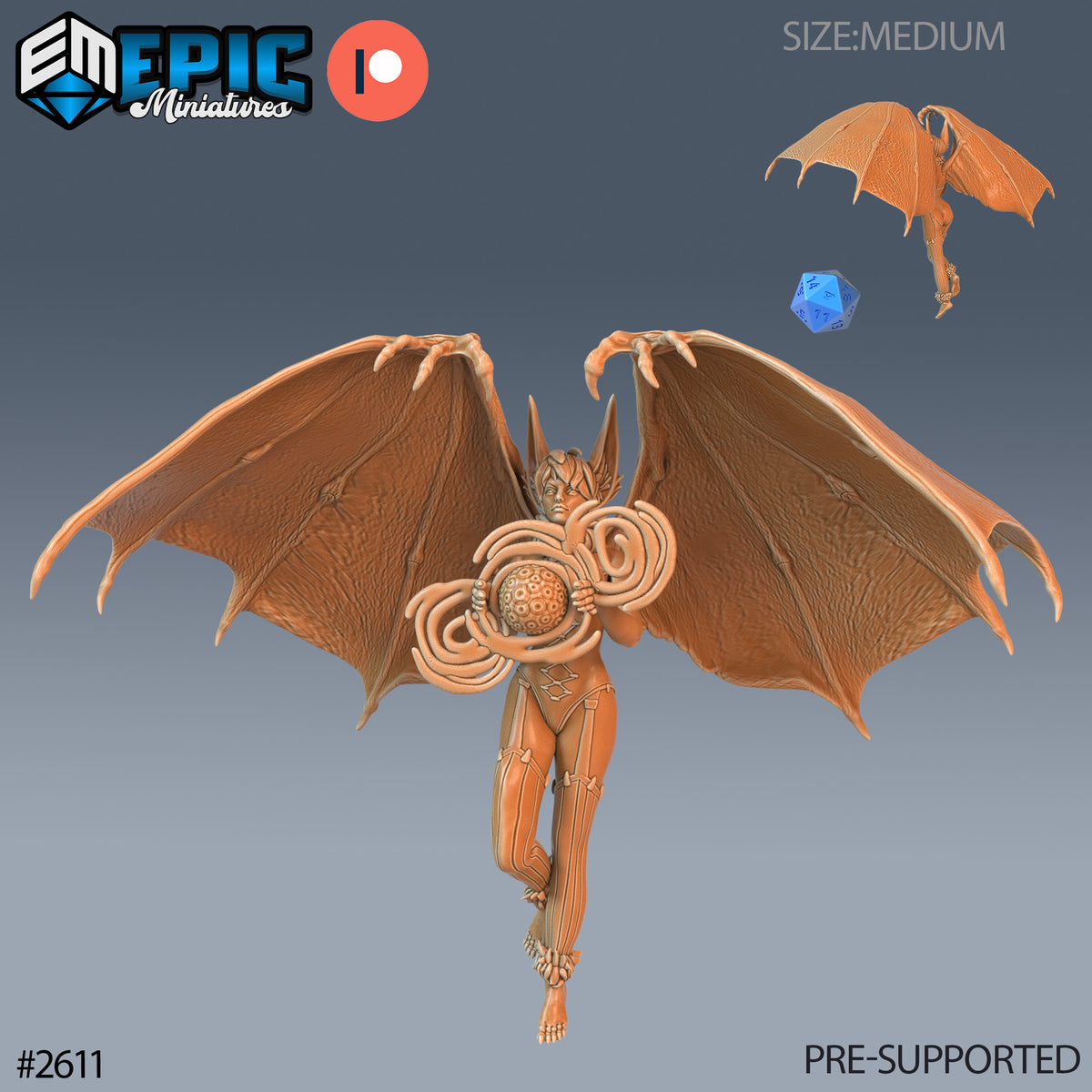 Bat Succubus DND Miniature TTRPG Resin Figure 25mm Base