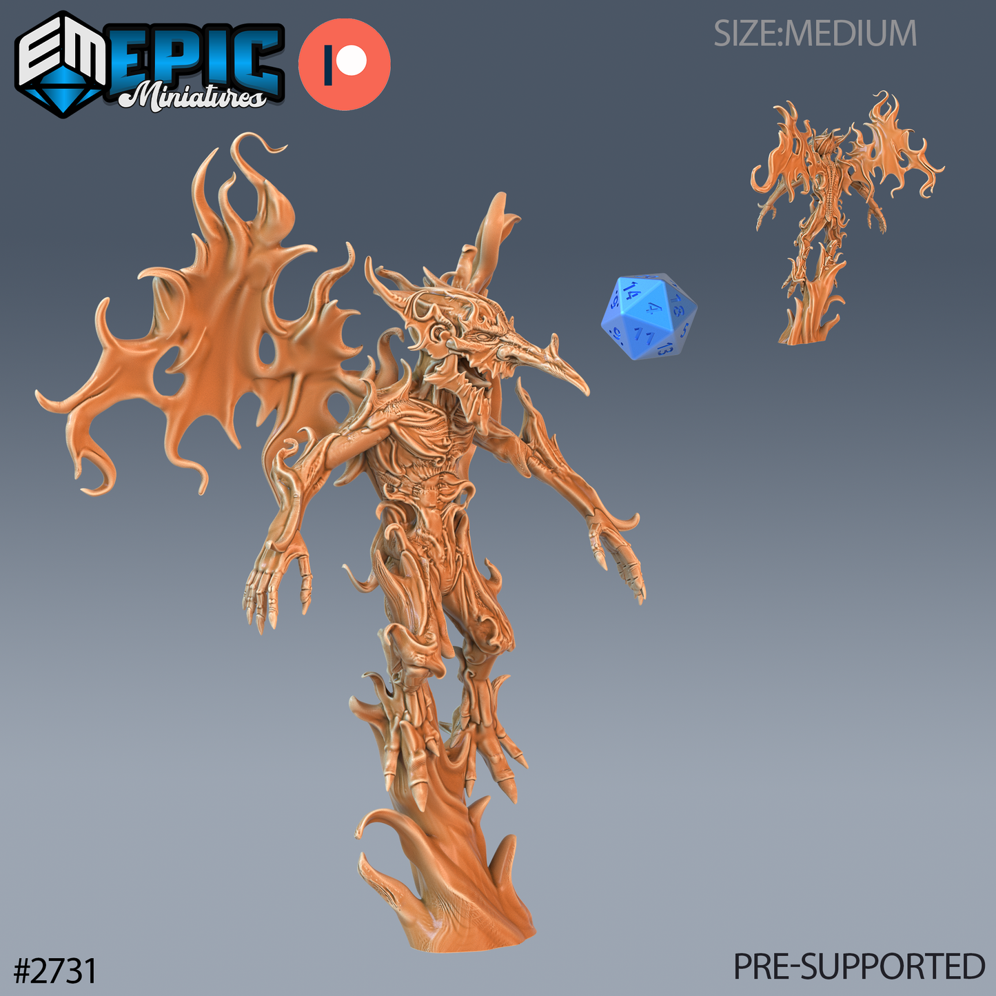 Fire Mephit D&D Miniature | Elemental Imp Monster | Resin Tabletop RPG Figure | 25mm Base