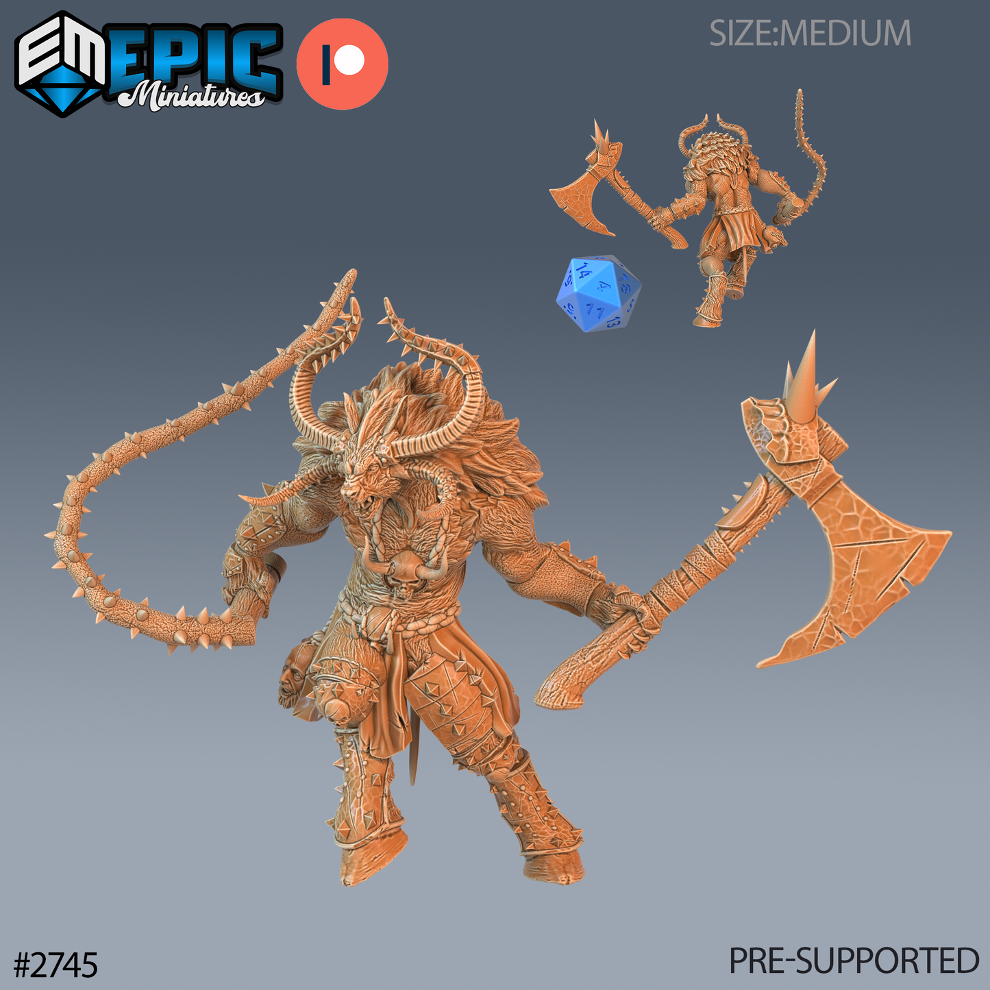 Demonic Minotaur | Abyssal Beast Warrior | Resin Tabletop RPG Figure | 25mm Base