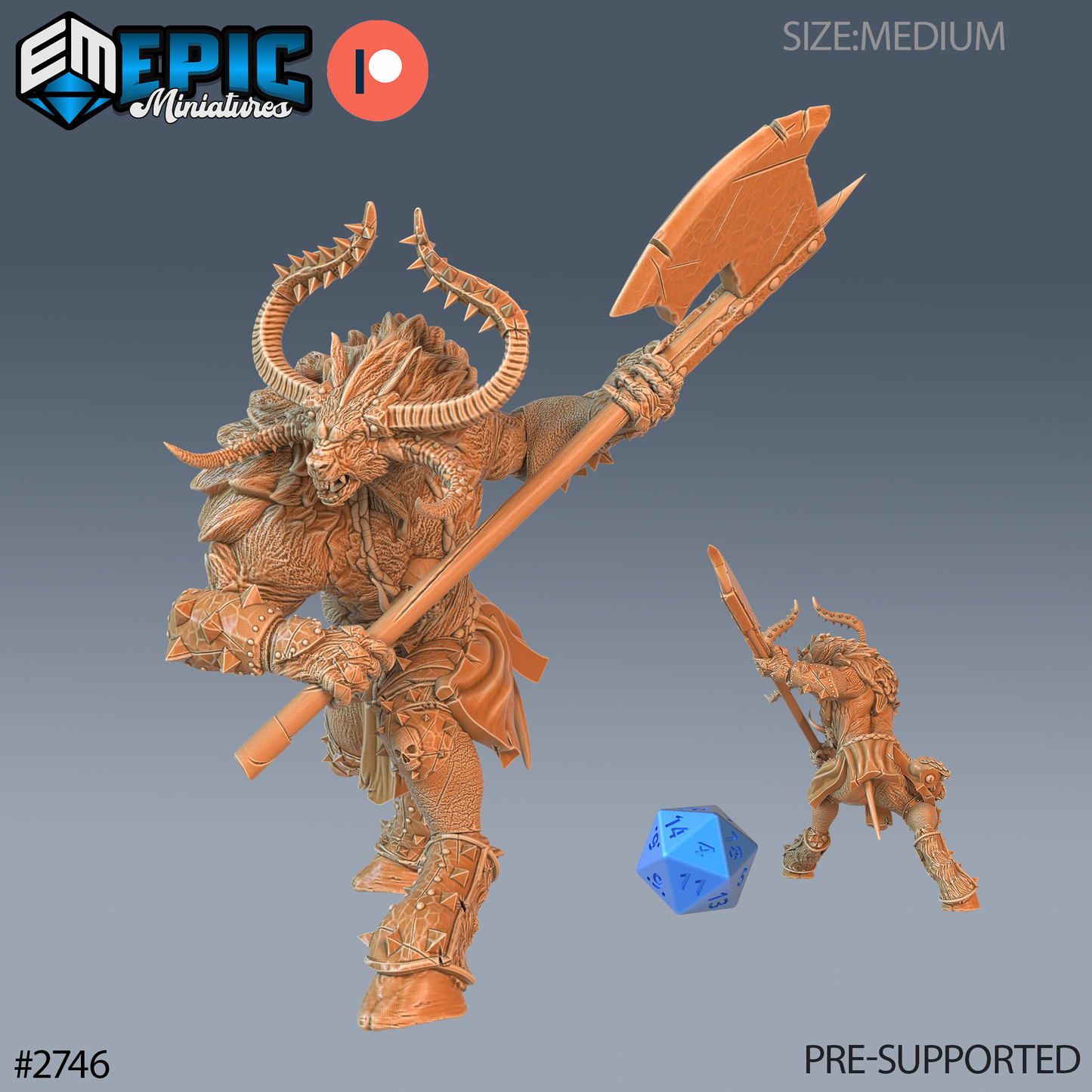 Demonic Minotaur | Abyssal Beast Warrior | Resin Tabletop RPG Figure | 25mm Base