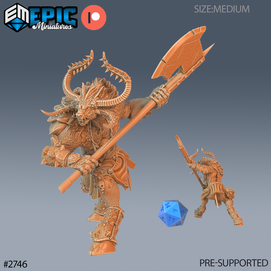 Demonic Minotaur | Abyssal Beast Warrior | Resin Tabletop RPG Figure | 25mm Base