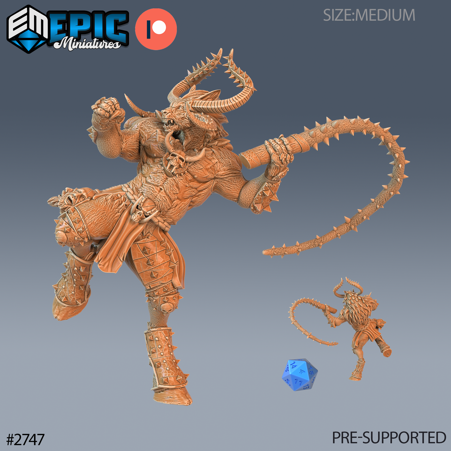 Demonic Minotaur | Abyssal Beast Warrior | Resin Tabletop RPG Figure | 25mm Base