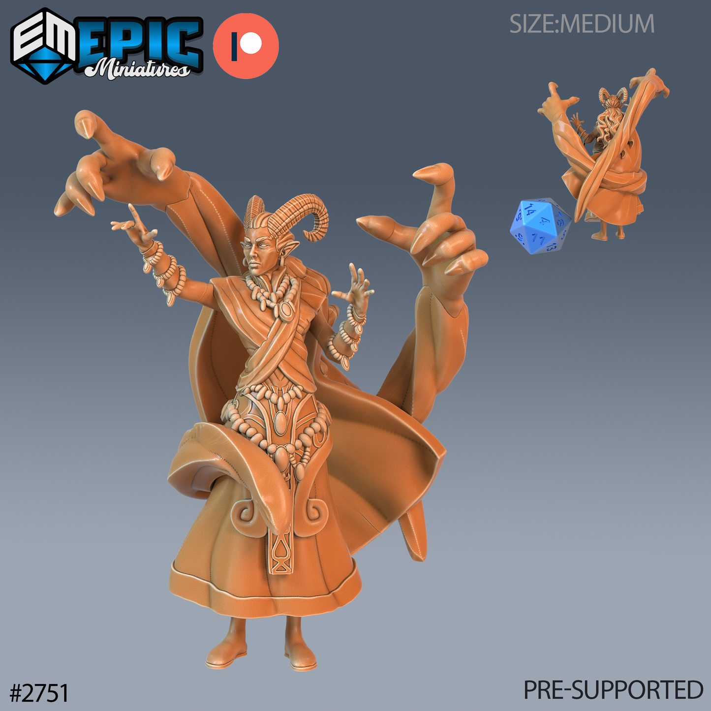 Tiefling Warlock | Fiendish Spellcaster | Resin Tabletop RPG Figure | 25mm Base