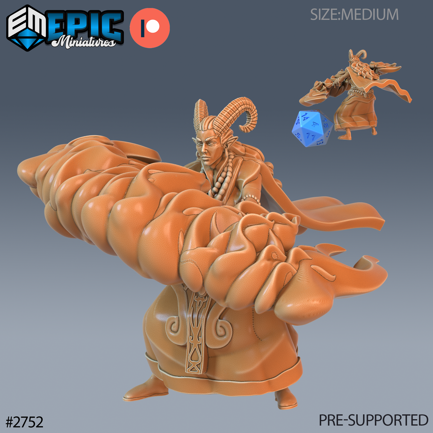Tiefling Warlock | Fiendish Spellcaster | Resin Tabletop RPG Figure | 25mm Base