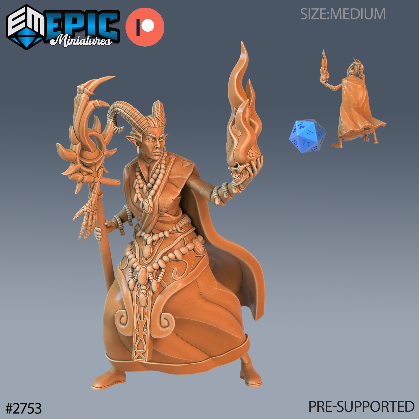Tiefling Warlock | Fiendish Spellcaster | Resin Tabletop RPG Figure | 25mm Base