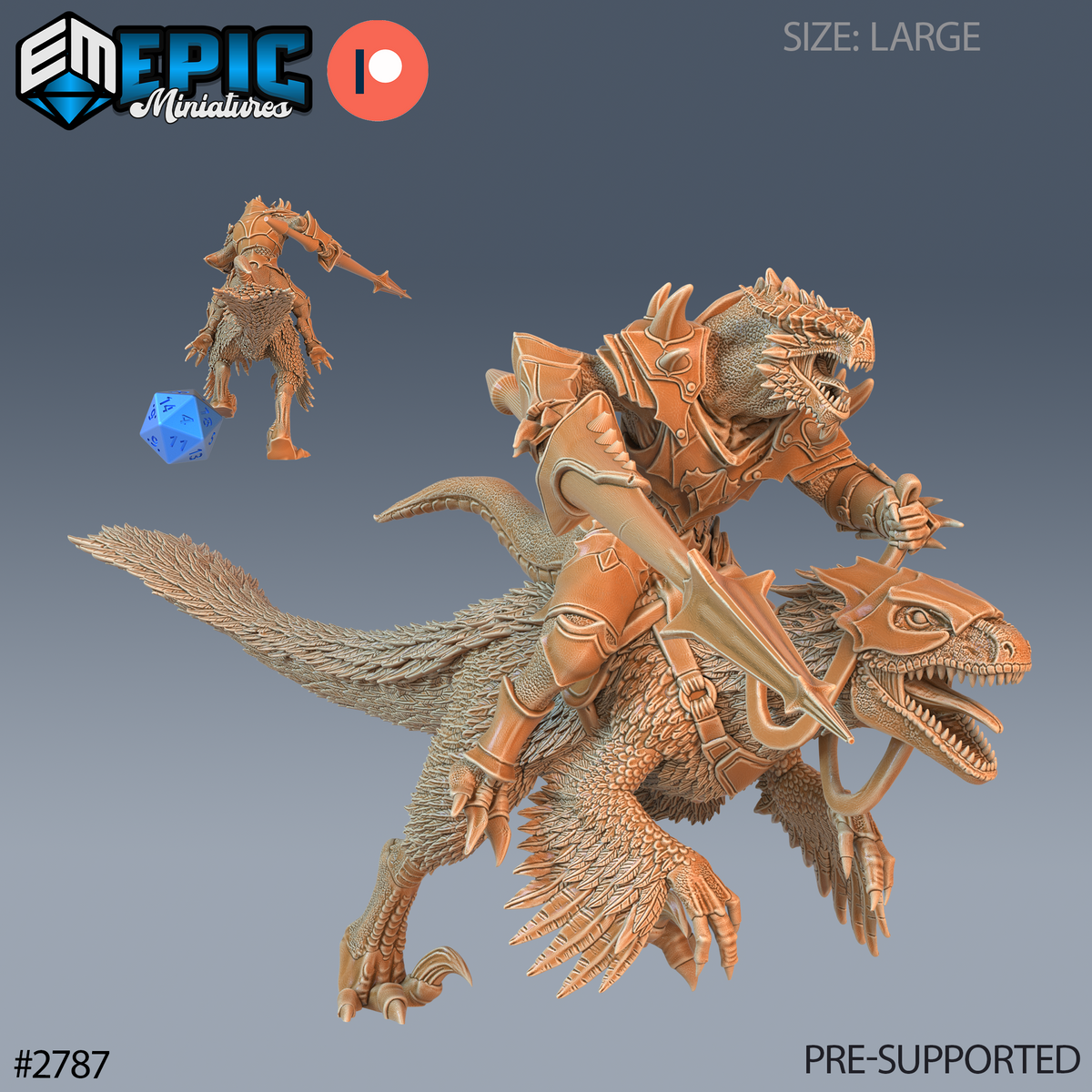 Dragonborn Raptor Rider DND TTRPG Resin Model 51mm Base