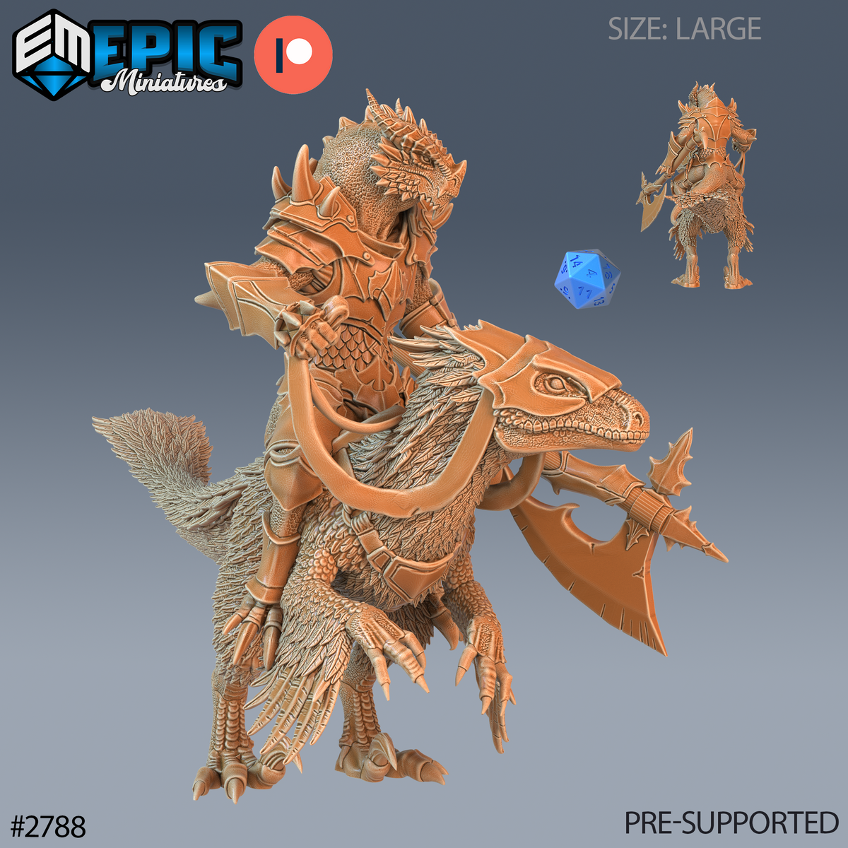 Dragonborn Raptor Rider DND TTRPG Resin Model 51mm Base