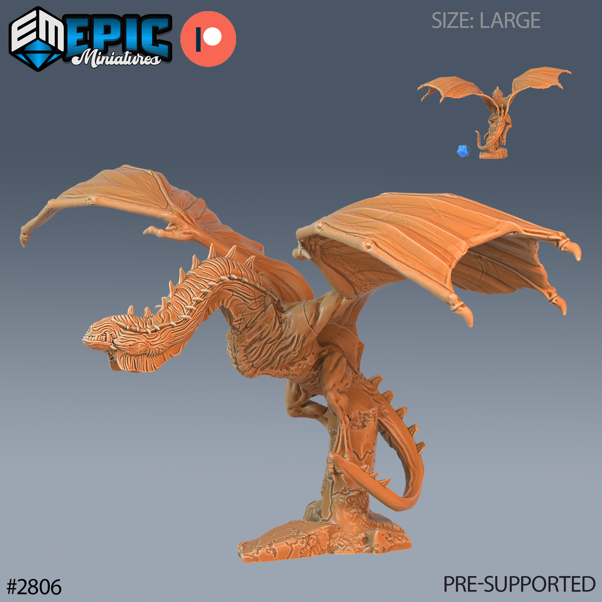 Cave Wyvern DND TTRPG Resin Model 51mm Base