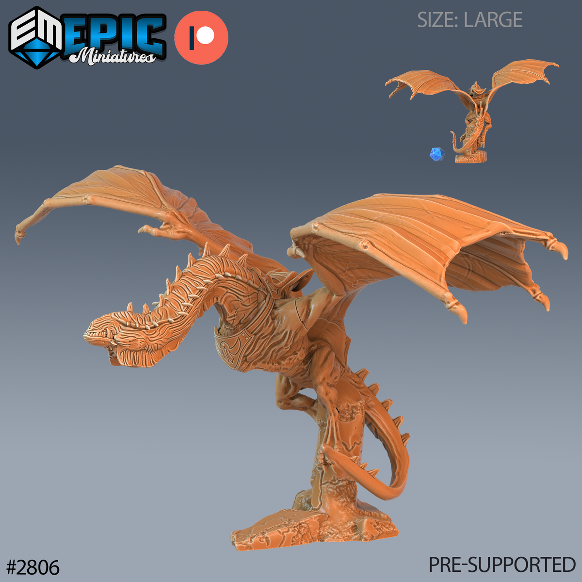 Cave Wyvern DND TTRPG Resin Model 51mm Base