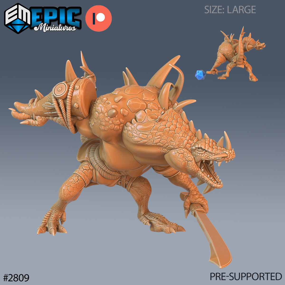 Crocodile Hunchback DND TTRPG Resin Model 51mm Base
