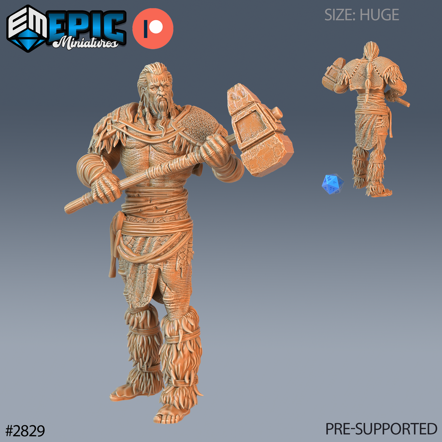 Jotunn Giant Tribe Barbarian | Frost Giant Berserker | Resin Tabletop RPG Figure | 76mm Base