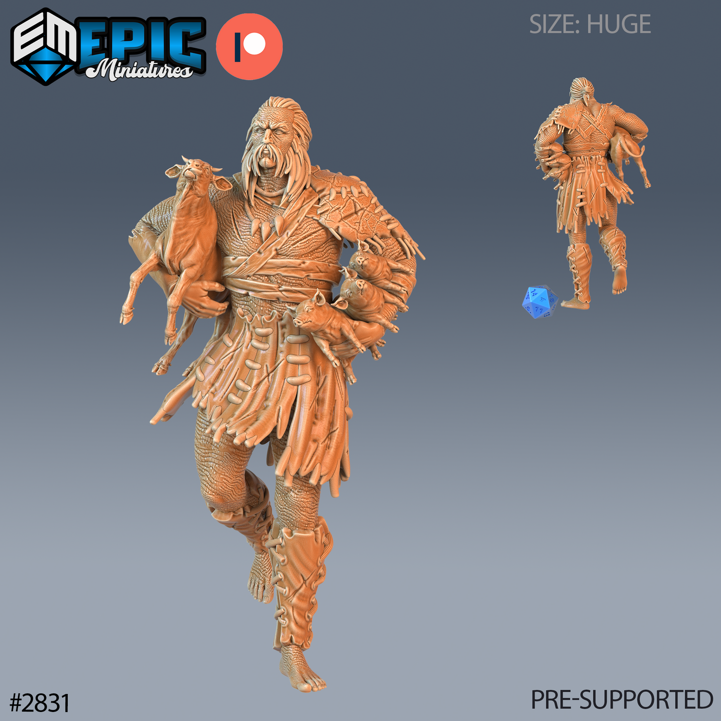 Jotunn Giant Tribe Barbarian | Frost Giant Berserker | Resin Tabletop RPG Figure | 76mm Base