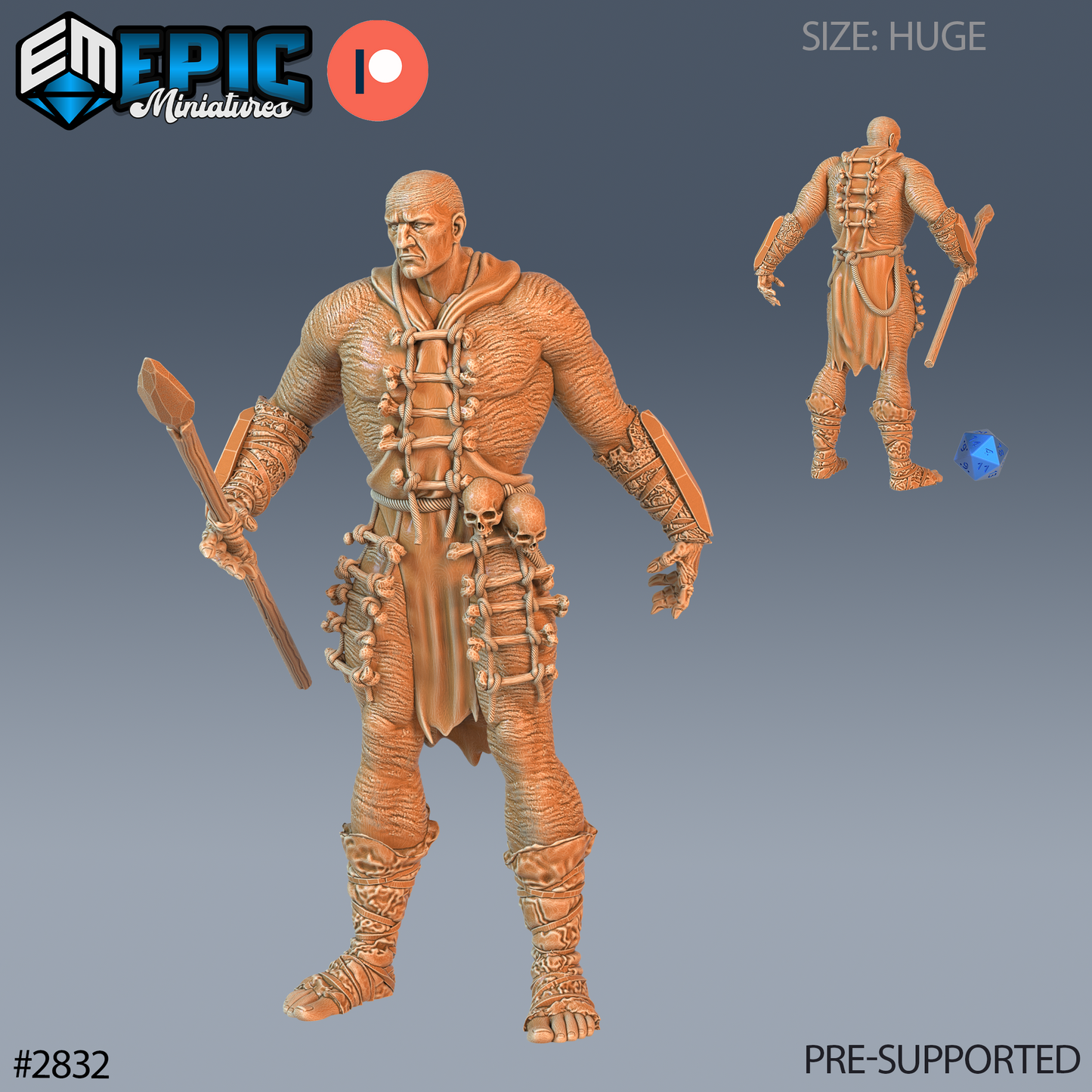 Jotunn Giant Tribe Barbarian | Frost Giant Berserker | Resin Tabletop RPG Figure | 76mm Base
