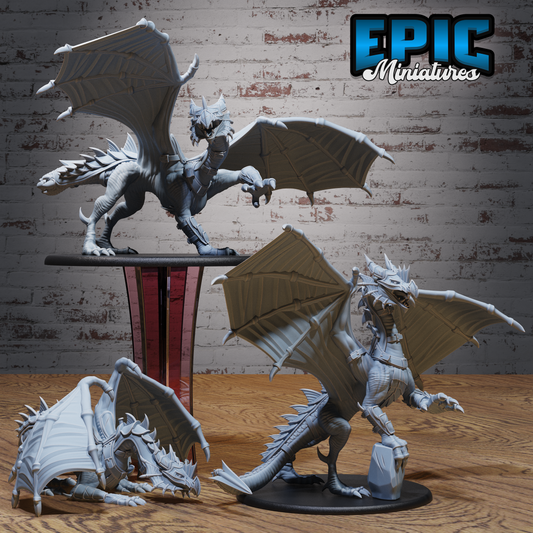 Armoured Dragon | Heavily Plated Draconic Beast | Resin Tabletop RPG Figure | 76mm Base