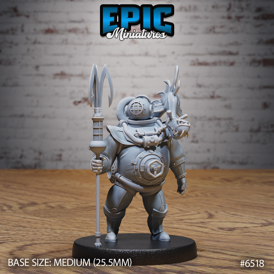 Deep Sea Diver | Armoured Ocean Explorer | Resin Tabletop RPG Figure | 25mm Base