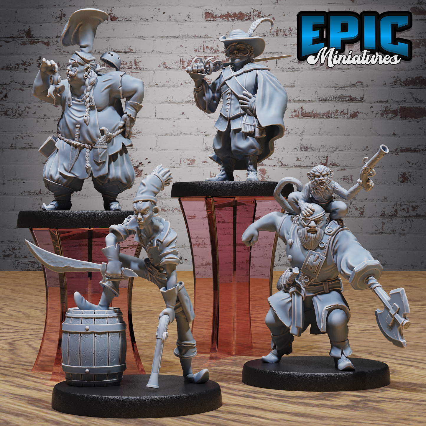 Pirate Crew | Swashbuckling Raiders Set | Resin Tabletop RPG Figure Set | 25mm Base