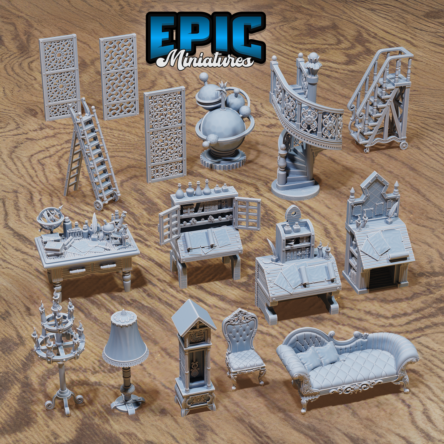 Magical Library Terrain | Arcane Study Scenery Set | Resin Tabletop RPG Terrain