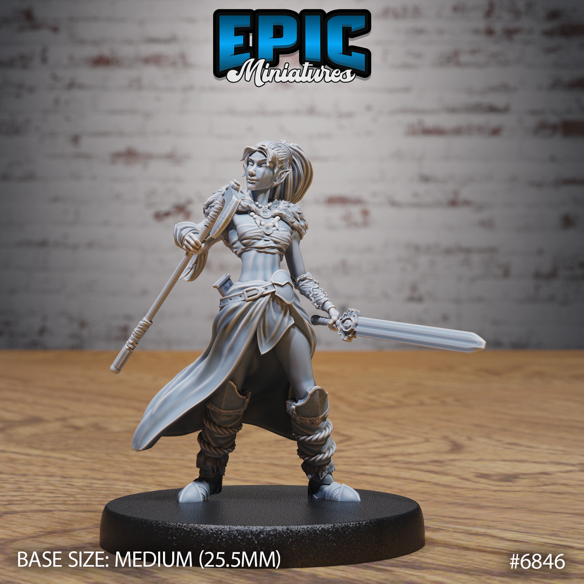 Elf Female Barbarian DND Miniature TTRPG Resin Figure 25mm Base