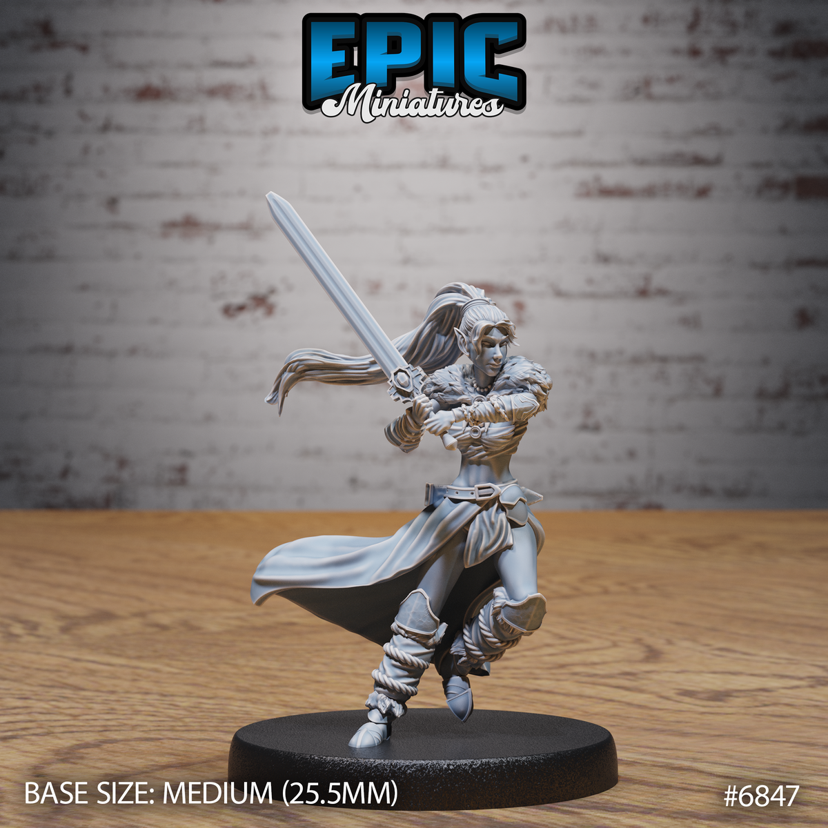 Elf Female Barbarian DND Miniature TTRPG Resin Figure 25mm Base