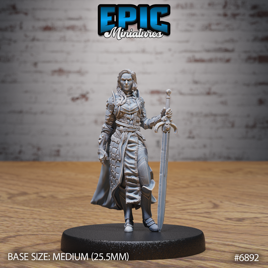 Dark Knight Lady DND Miniature TTRPG Resin Figure 25mm Base