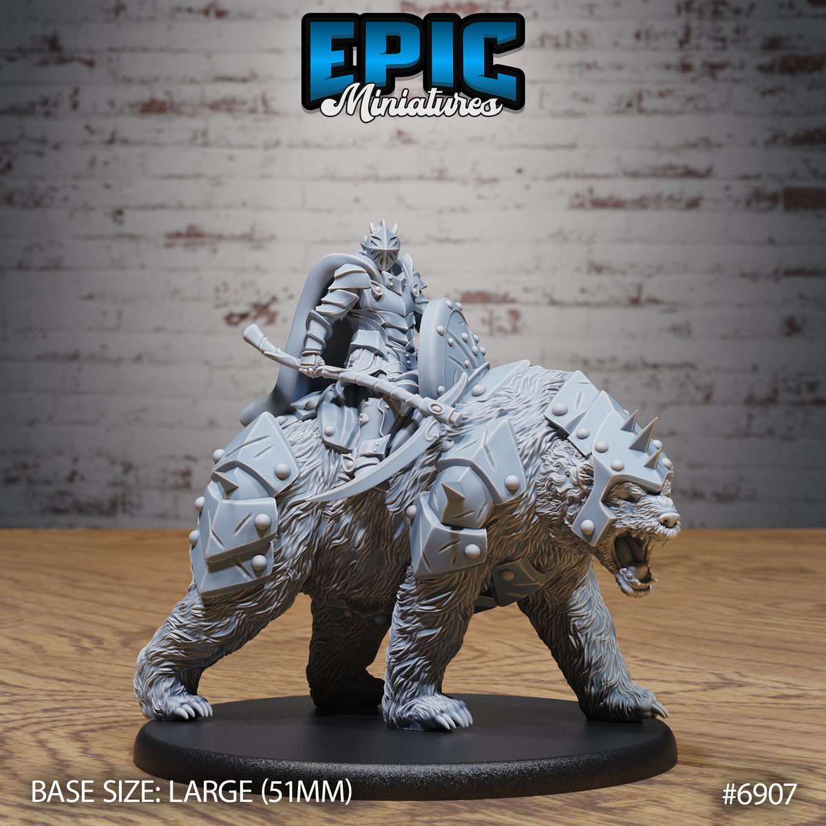 Bear Rider Heavy Knight DND TTRPG Resin Model 51mm Base