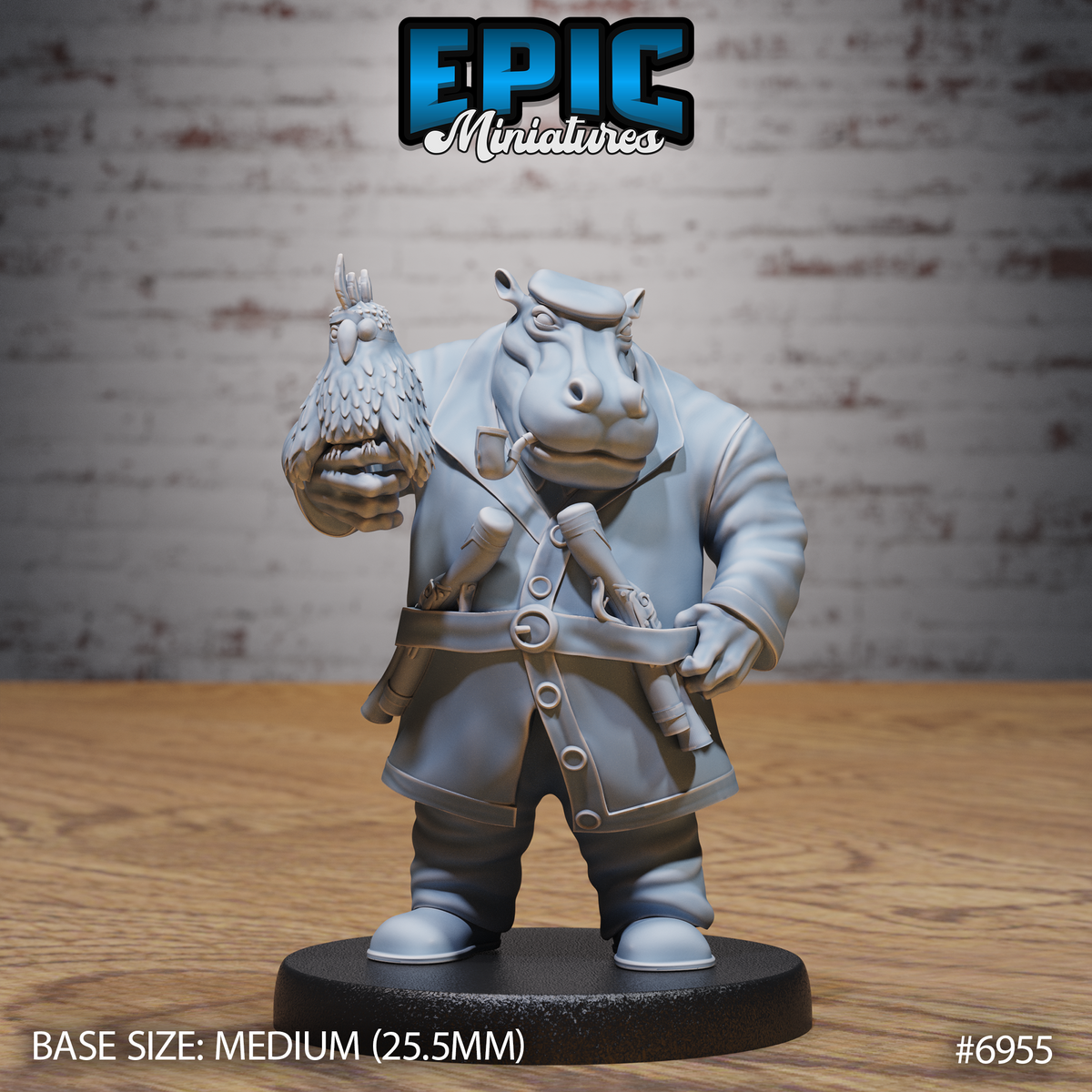 Hippo Pirate DND TTRPG Resin Miniature 25mm Base