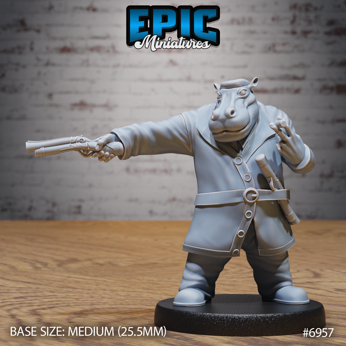 Hippo Pirate DND TTRPG Resin Miniature 25mm Base
