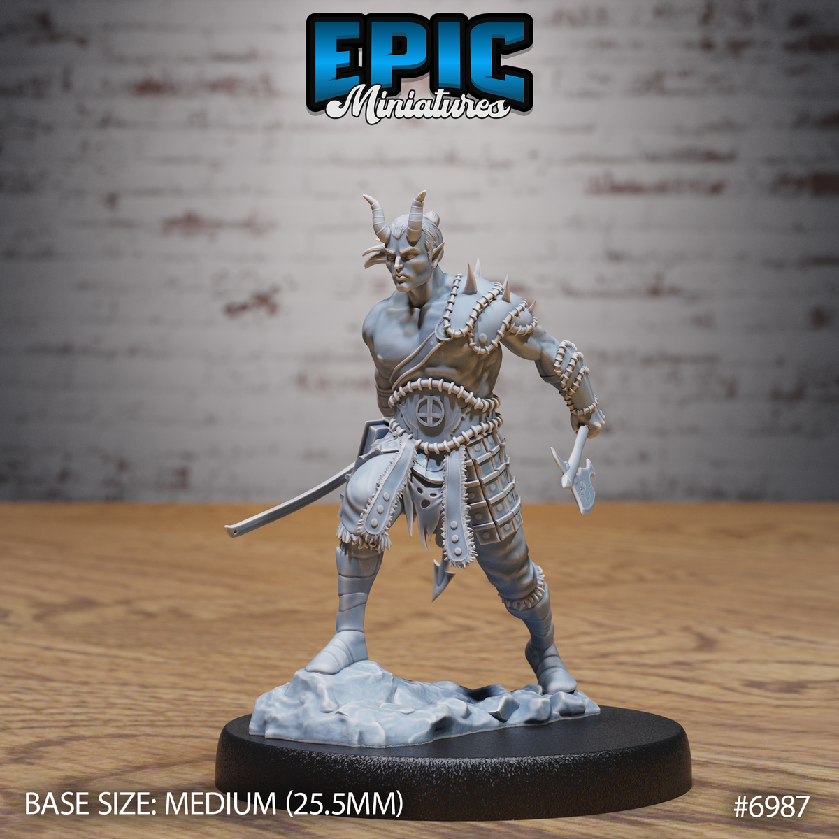 Tiefling Barbarian DND TTRPG Resin Miniature 25mm Base