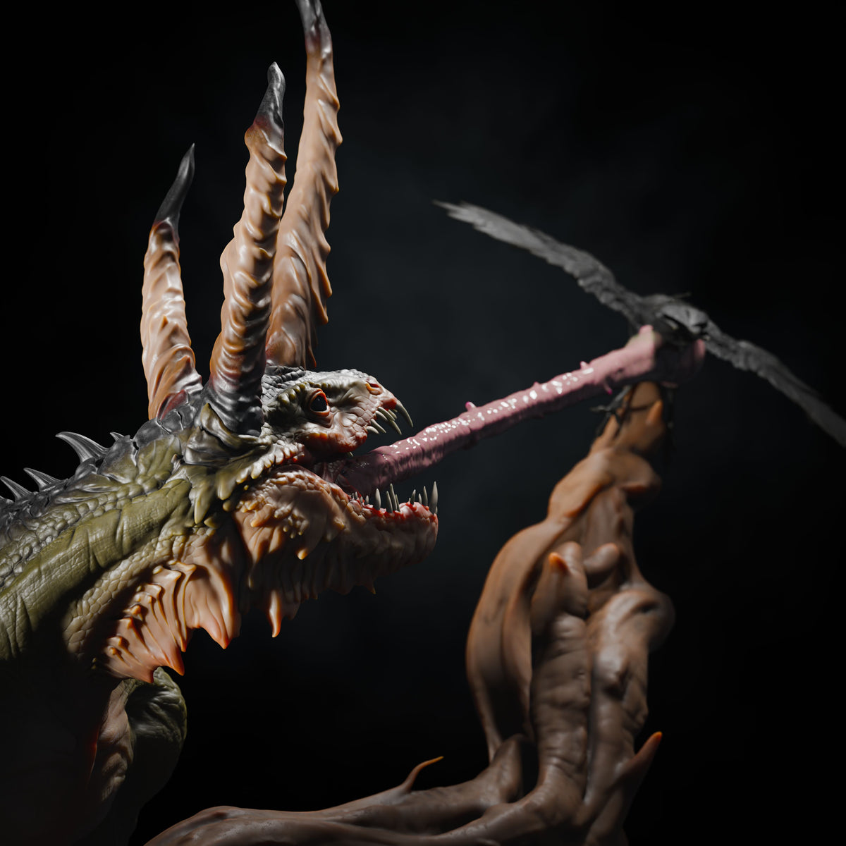 Adult Chameleon Dragon DND TTRPG Resin Model 75mm Base