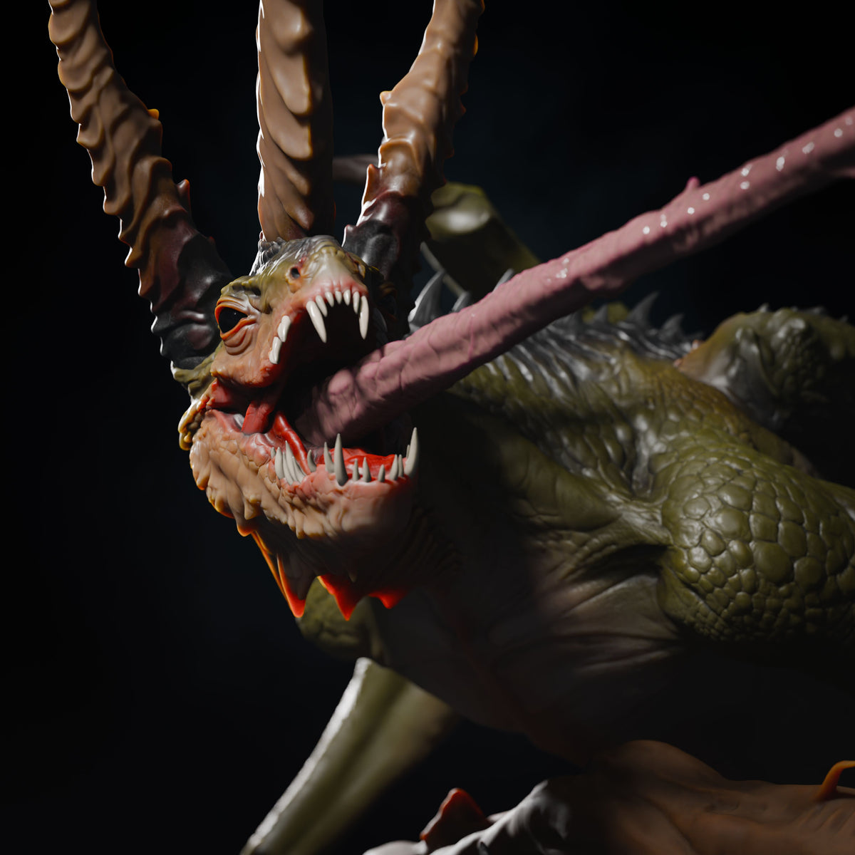 Adult Chameleon Dragon DND TTRPG Resin Model 75mm Base