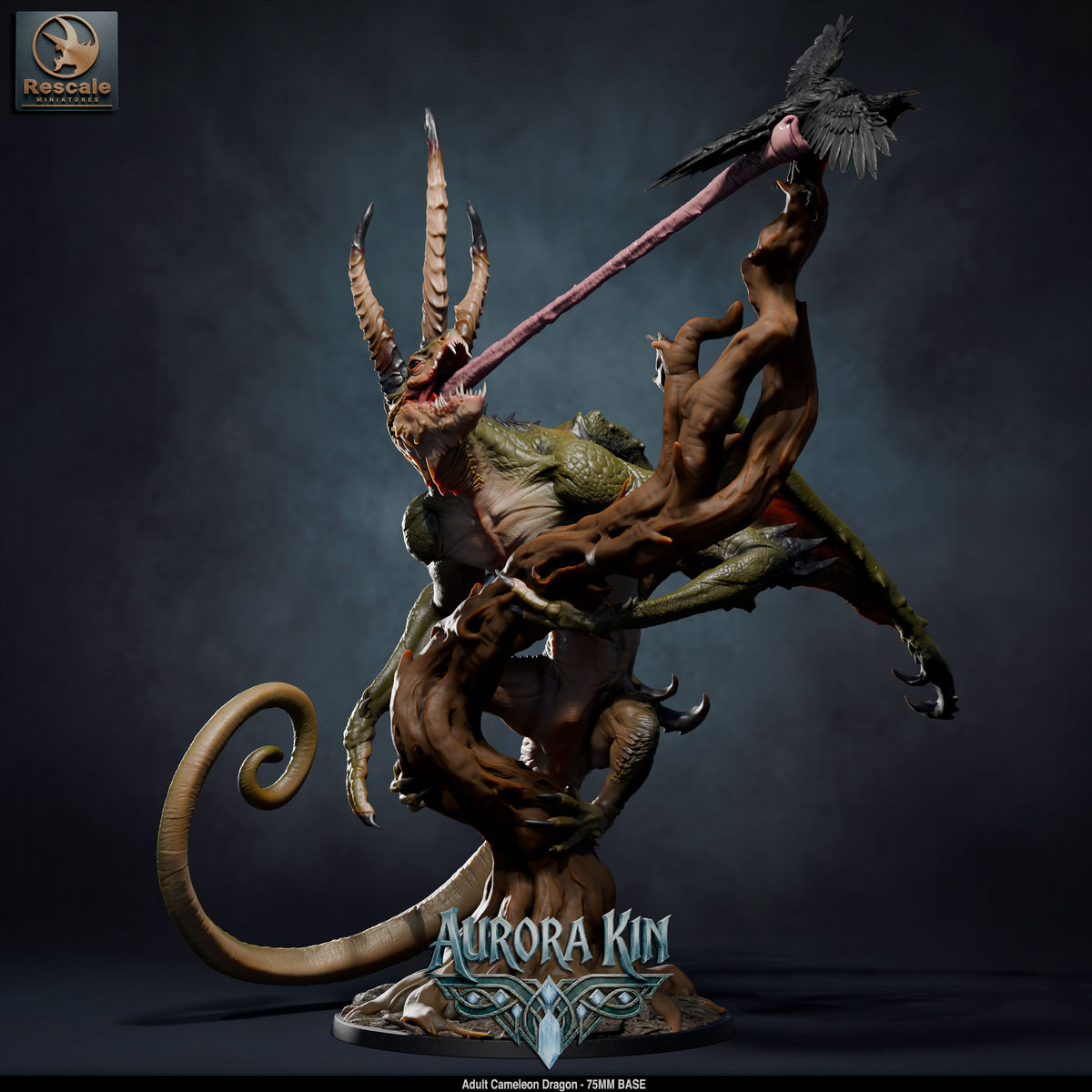 Adult Chameleon Dragon DND TTRPG Resin Model 75mm Base