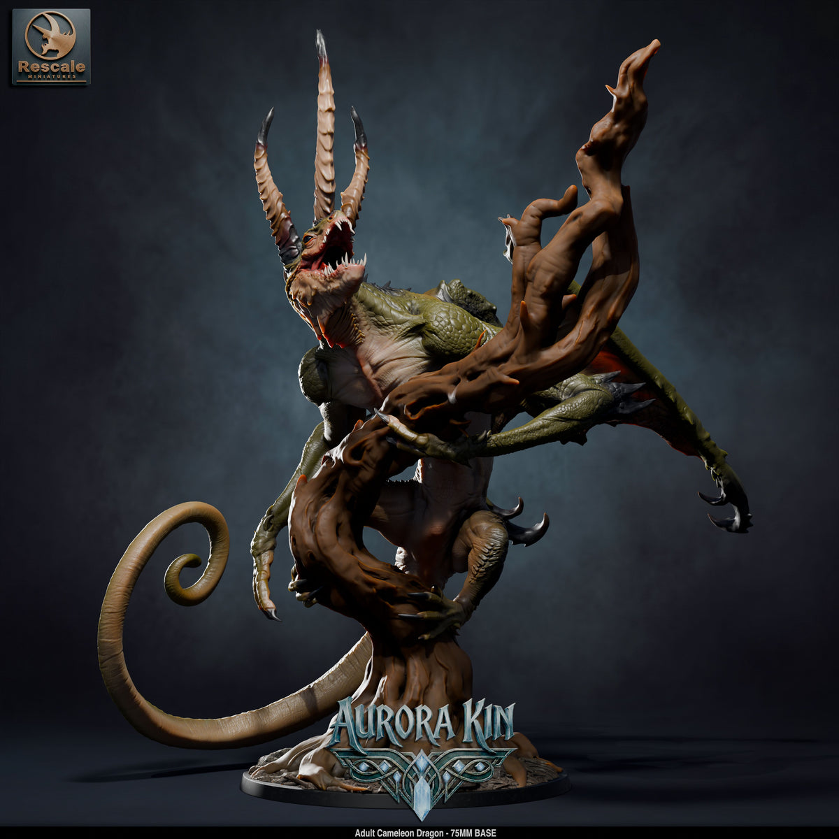 Adult Chameleon Dragon DND TTRPG Resin Model 75mm Base