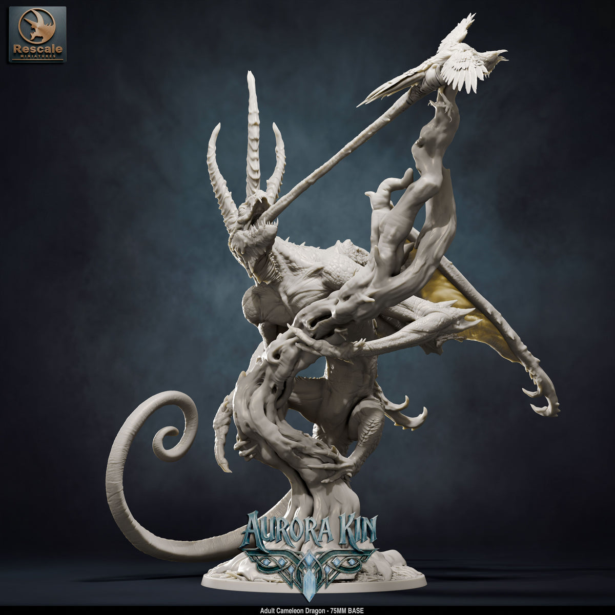 Adult Chameleon Dragon DND TTRPG Resin Model 75mm Base