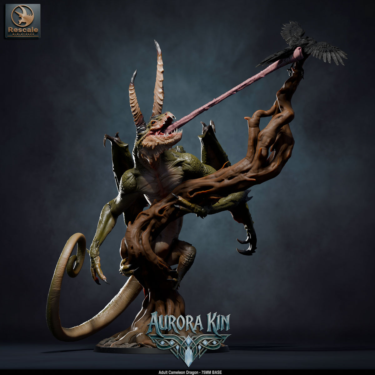Adult Chameleon Dragon DND TTRPG Resin Model 75mm Base
