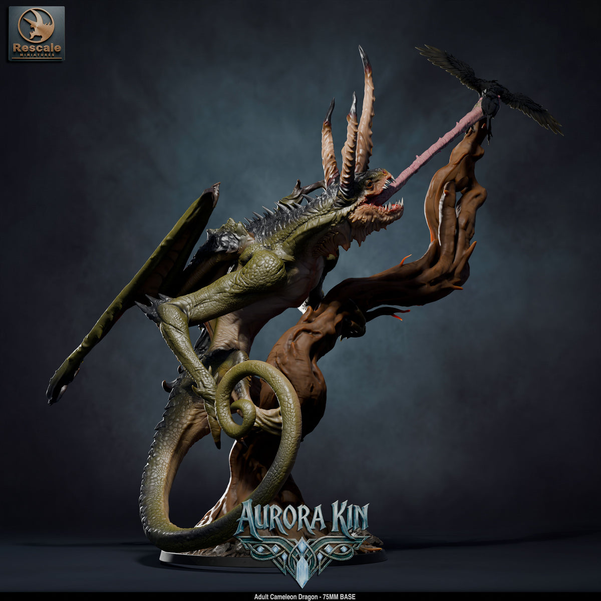 Adult Chameleon Dragon DND TTRPG Resin Model 75mm Base