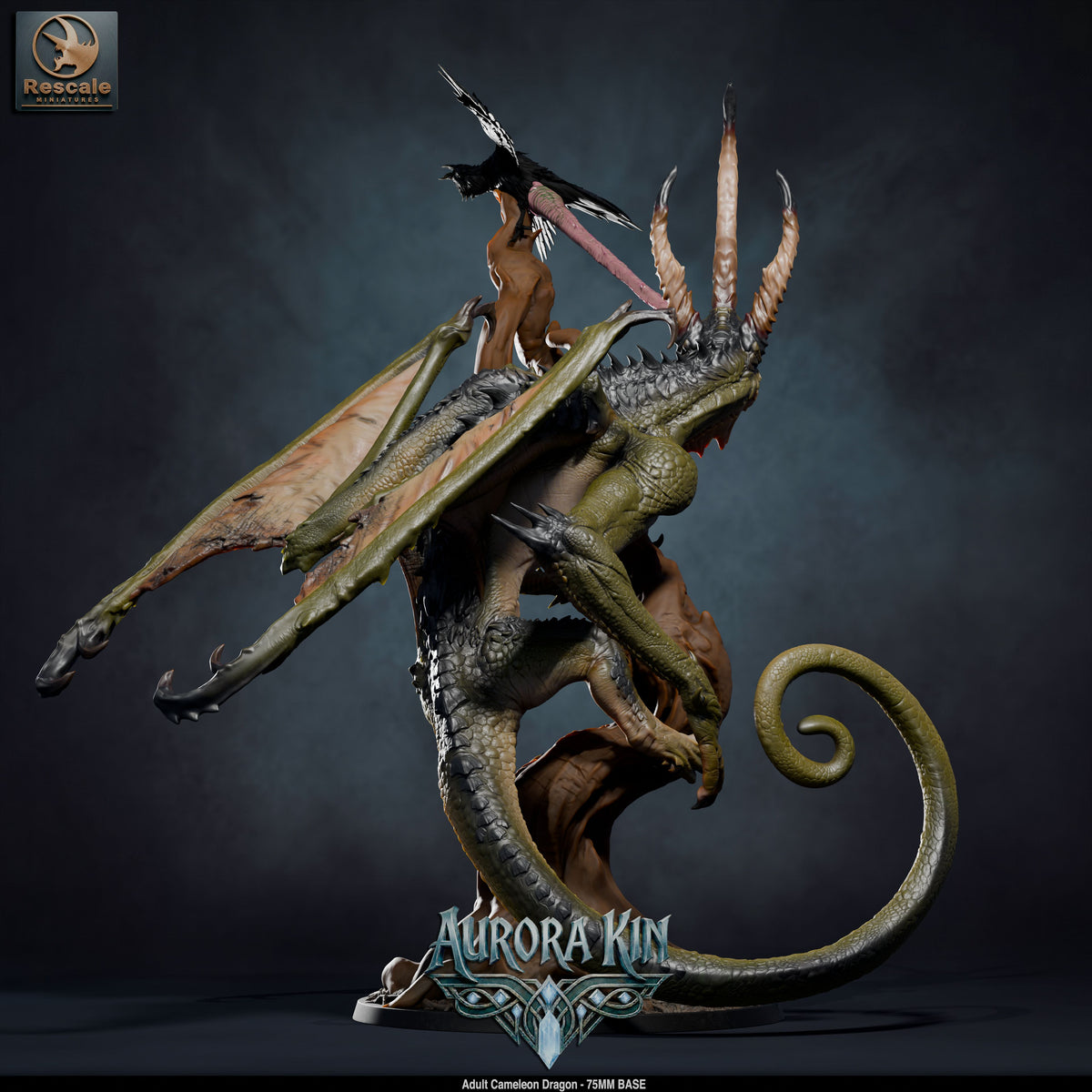 Adult Chameleon Dragon DND TTRPG Resin Model 75mm Base